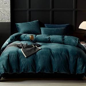 lot 21824 image: WARMDERN Peacock Blue Flannel Velvet Duvet Cover Queen Size, 3-Piece
