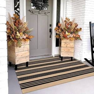 lot 21830 image: OJIA Outdoor Rug 3x5, Black and Tan Patio Rugs Fall Door Mat Outside