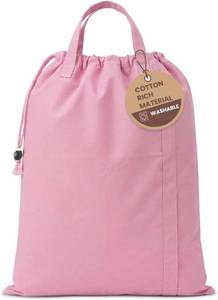lot 21840 image: LFH Home Cotton Rich Canvas Laundry Bag 28x36 Pink with Drawstring & Handles
