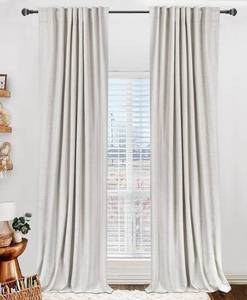 lot 21844 image: Linen Textured Total Blackout Curtains for Bedroom 108 Inches Long, Beige