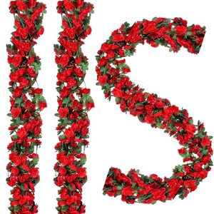 lot 21864 image: BSMYBO Artificial Red Rose Flower Garlands 5 PCS 41 FT for Backdrop