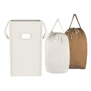 lot 21865 image: MCleanPin 210L Laundry Hamper, Collapsible with 2 Washable Bags, Cream White