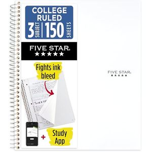 lot 21870 image: Five Star Spiral Notebook  Study App, 3-Subject, 8.5x11, 150 Sheets(72464)