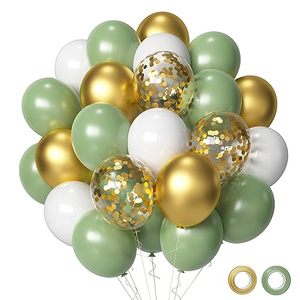 lot 21877 image: Sage green Balloons, 50Pcs 12 inch Sage Green Gold Confetti Party Balloons