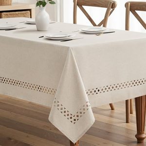 lot 21883 image: MIULEE Beige Rectangle Tablecloth with Decorative Cutouts 52x70 Inch