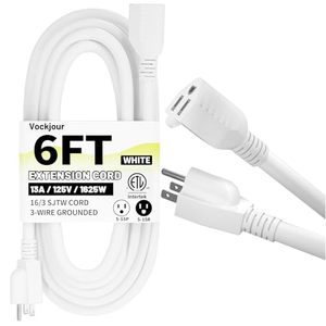 lot 21921 image: Vockjour 163 White Indoor Outdoor Extension Cord 6 Ft Waterproof