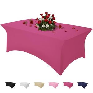 lot 21924 image: Famstar Fuchsia 4FT Spandex Tablecloth for Rectangle Fitted Tables, Washable