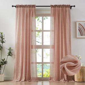lot 21933 image: Anpark Blush Pink Sheer Curtains, 72-in L, Cotton-Linen Textured, 2 Panels