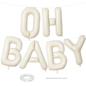 lot 21934 image: 40 Inch Beige OH BABY Balloon for Baby Shower with Ribbon Letters Banner