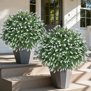 lot 21945 image: HyeFlora 26 Artificial Topiary Boxwood Ball Trees, 2-Pack