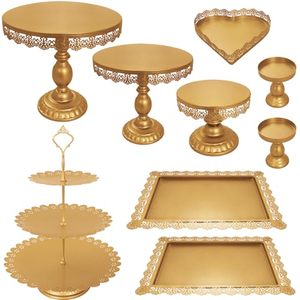 lot 21960 image: Set of 9 Metal Cake Stands Cupcake Stand Set, Dessert Serving Tray (Gold)