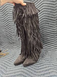 lot 61245 image: black faux-suede knee-high boots with Tassles - 6.5