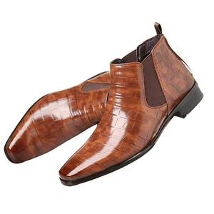lot 61247 image: ENOEGMSD Fashion Chelsea Boots for Mens Leather Print Pointed Toe Slip-On Low Chunky Heel Retro Dress Business Chukka Ankle Oxford Boots for Formal Wedding Party Causal Work (Brown,6.5)