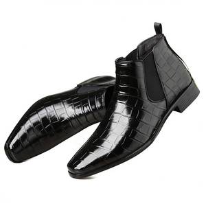 lot 61248 image: ENOEGMSD Fashion Chelsea Boots for Mens Leather Print Pointed Toe Slip-On Low Chunky Heel Retro Dress Business Chukka Ankle Oxford Boots for Formal Wedding Party Causal Work (Black,42)
