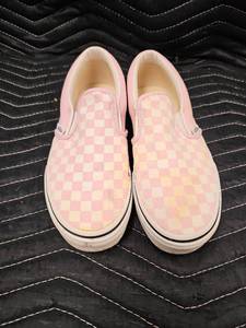 lot 61296 image: Vans Shoes Youth 6 Girls Classic Slip On Checkerboard Sneakers Pink White Fabric
