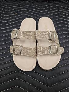 lot 61297 image: Madden Girl Bodie Rhinestone 2-Band Footbed Sandals