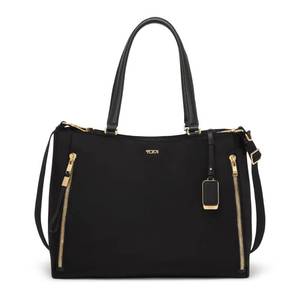 lot 19711 image: TUMI - Voyageur Valetta Tote - Womens Carryall Bag, Lightweight and Roomy, Functional Purse for Everyday, Business & Travel - Medium, Black with Gold Hardware - Retail $450