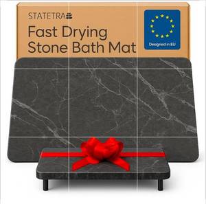 lot 19737 image: STATETRA Stone Bath Mats for Bathroom - Diatomaceous Earth Bath Mat, Quick-Dry Bath Stone Mat & LargeSmall Stone Shower Mat, Anti-Slip 100% Natural Stone Bathmat, 2 Stone Mats (Black Marble) - Retail $91