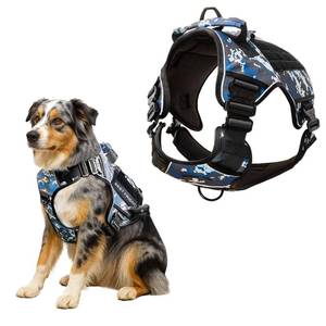 lot 19749 image: No Pull Service Dog Vest for Medium Sized Dog with 4 Metal Buckles & Double Stitching CAPTAIN DOG - Reflective No Pull, Dog Vest with Pockets, Tactical Dog Harness with Poop Bag Holder - Blue Camo. - Retail $28