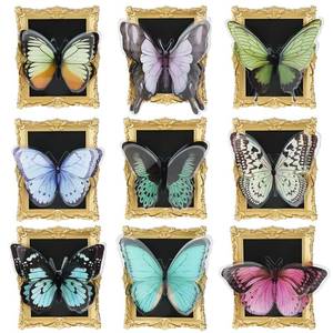 lot 19763 image: 9 Pieces Handmade Butterfly Framed Fridge Magnets Vintage Magnets for Fridge Framed Butterfly Taxidermy Can be Attached to The Refrigerator or Placed on Desktop for Gothic Home Decor 3.7� 2.9 Inch - Retail $15