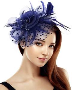 lot 19765 image: Bniksok Navy Fascinator for Women Tea Party Horse Race Pillbox Hat Wedding Cocktail Hair Clip Pack of 3 - Retail $45