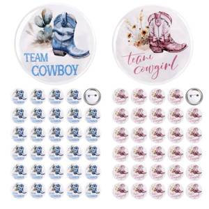 lot 19773 image: Guiqulai Gender Reveal Button Pins 60 PCS - Team Cowgirl Team Cowboy Boots Pins Pink or Blue Brooch for Baby Showers Gender Reveal Party favors - Retail $10