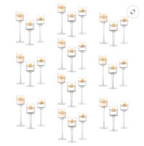 lot 19808 image: Glasseam Glass Hurricane Candle Holders Bulk Set of 30 Long Stem Tealight Candle Holder for Wedding Centerpieces 7.87,8&10.2H - Retail $149