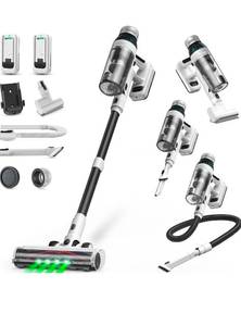 lot 19809 image: Cordless Vacuum Cleaner, 2 Batteries 110 Mins Runtime Powerful Stick Vacuum, Self-Standing Vacuum Cleaners for Home with 2.5H Fast Charging, Rechargeable Vacuum for Pet HairHard FloorsCarpets - Retail $0