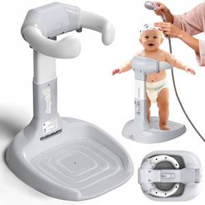 lot 19810 image: Foldable Baby Shower Stand, Toddler Shower Stand with Anti-Slip Base & Anti-Pinch Silicone, Baby Shower Standing Support 6-36 Months,Baby Stand Up Shower Soporte para Ba�era de Beb� (Grey) - Retail $69