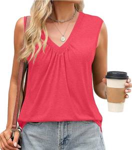 lot 19812 image: Size Medium Women Tank Tops Summer Tops for Women V Neck Sleeveless Women Tops Soft Basic Casual Loose Fit Spring Summer Trendy Clothes - Retail $19