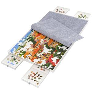 lot 19816 image: 1500 Pieces Puzzle Board with Drawers and Cover,35x27Portable Jigsaw Puzzle Table for Adults Puzzle Tables with Drawers - Retail $50