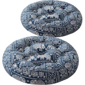 lot 19819 image: Codi Meditation Floor Pillow  Boho Pillows Seating for Adults & Kids  Large Cushion for Yoga Living Room Tatami Sitting  Memory Foam Added  22x22 Inch Pack of 2  Round  Indigo Elephant - Retail $43