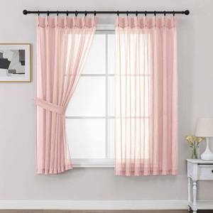 lot 19831 image: OVZME Crushed Voile Blush Pink Sheer Curtains 72 Inches Long 2 Panels Set, Semi Sheer Light Filtering Pinch Pleated Curtains for Windows, Soft Fabric Window Drapes for Living Room, 42Wx72L Inches - Retail $21