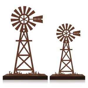 lot 19832 image: KOYILTD Rustic Farmhouse Windmill Table Top Decor - Metal Rusted Vintage Desk and Shelf, Farmhouse Windmill Decor for Home Kitchen Desk or Rustic Home Decoration - Retail $24
