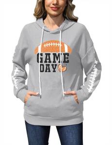 lot 19843 image: Size XL Zylkor Game Day Hooded Sweater Women American Football Graphic Sweatshirts Football Season Casual Sport Pullover Hoodies Gray - Retail $20