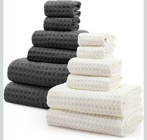 lot 19851 image: Newwiee 12 Pcs Waffle Weave Quick Dry Bath Towel Set Thin Cotton Quick Drying Lint Waffle Towel Set 4 Pcs Textured Bath Towels 4 Pcs Hand Towels 4 Pcs Washcloths for Home  - Retail $0