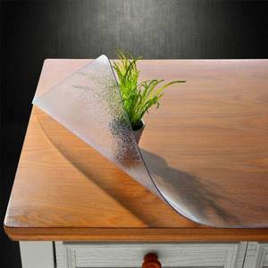 lot 19854 image: NECAUX Custom 52 x 68 Inch Frosted Cover Protector, 1.5mm Thick Wood Grain Transparent Pad Non-Slip Tablecloth Plastic Protective Pad for Dining Living Room Conference Table - Retail $68