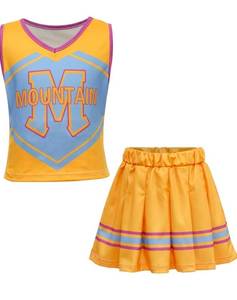 lot 19881 image: Girls Cheer Leading Uniform School Dance Outfit Shell Tank Top with Pleated Skirt 4T5T with socks and pompoms - Retail $0