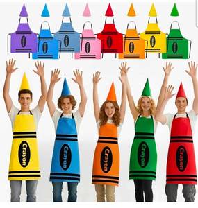 lot 19882 image: 16 PCS Group Halloween Costumes for Adults, 8 Color Crayon Costume Crayon Apron and Cone Hat Costume Set �� Unisex One Size, Felt Hats & Cotton Aprons for Halloween,Theme Parties, Family Dress-Up - Retail $29