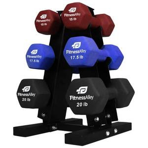 lot 19889 image: Fitness Alley 3 Tier Dumbbells Storage Rack - 120 LB Capacity Dumbbells Weight Rack - 2.0MM Thickness Weight Organizer Stand for Home Gym - Easy Assembly - Retail $27