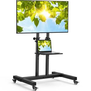 lot 19897 image: PERLESMITH Rolling TV Stand on Wheels for 32-83 Inch Screens up to 110lbs, Mobile TV Cart Height Adjustable Portable Outdoor TV Stand Tilt Rolling TV Cart with Shelf Max VESA 600x400mm PSTVMC03 - Retail $108