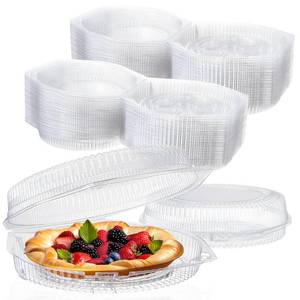 lot 19913 image: Soaoo 100 Pcs 9 Disposable Plastic Pie Container with Lid - Airtight, Leakproof & Stackable Pie Keeper, Flan Containers with Lids for Bakery Takeout & Food Storage & Catering - Retail $54