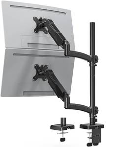 lot 19917 image: MOUNTUP Vertical Dual Monitor Mount Holds 4.4-17.6lbs, up to 32 Inch Stacked Monitor Mount with Gas Spring Arm with ClampGrommet Base, Dual Monitor Stand for Desk, For Home Office, VESA 75x75100x100 - Retail $110