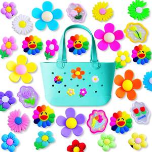 lot 19940 image: eswala Charms for Bogg Bag Accessories Charms 30pack Random Color Cute PVC Rubber Flower Charm Decoration,Bag Charm for Handbags Tote Girls Women - Retail $10