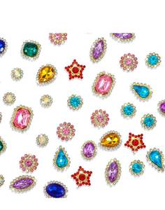 lot 19941 image: Spritewelry 100 Pcs Flatback Rhinestones Teardrop Round Star Sew on Rhinestones Colorful Crystal Gems Rhinestone Buttons with Gold Claw for Jewelry Crafts Clothes Dress DIY Craft - Retail $15