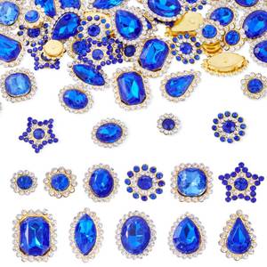 lot 19942 image: Spritewelry 100 Pcs Flatback Rhinestones Teardrop Round Star Sew on Rhinestones Blue Crystal Gems Rhinestone Buttons with Gold Claw for Jewelry Crafts Clothes Dress DIY Craft - Retail $15