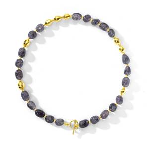 lot 19946 image: NVWAROCK Beaded Necklace for Women, Beaded Gemstone Choker, 14K Gold Plated Stackable Handmade Necklace Oval Stone Jewelry Gift (Grey) - Retail $20