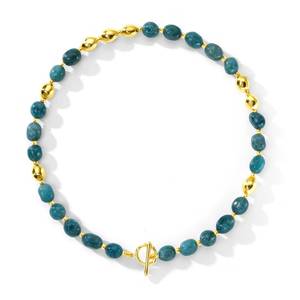 lot 19948 image: NVWAROCK Beaded Necklace for Women, Beaded Gemstone Choker, 14K Gold Plated Stackable Handmade Necklace Oval Stone Jewelry Gift (Blue) - Retail $20