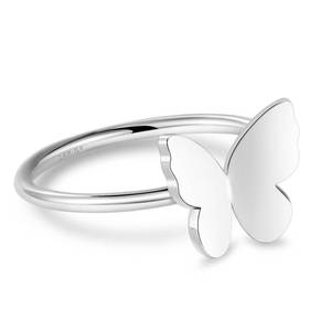lot 19953 image: NVWAROCK 1mm Silver Butterfly Bow Thin Stacking Rings for Women Slim Statement Band Ring Non Tarnish Cute Pinky Ring Size 10 - Retail $10