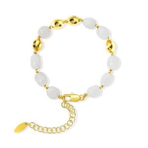 lot 19957 image: NVWAROCK Beaded Bracelet for Women, Gemstone Bracelet, 14K Gold Plated Stackable Handmade Oval Stone Bracelet Jewelry Gift - White - Retail $14